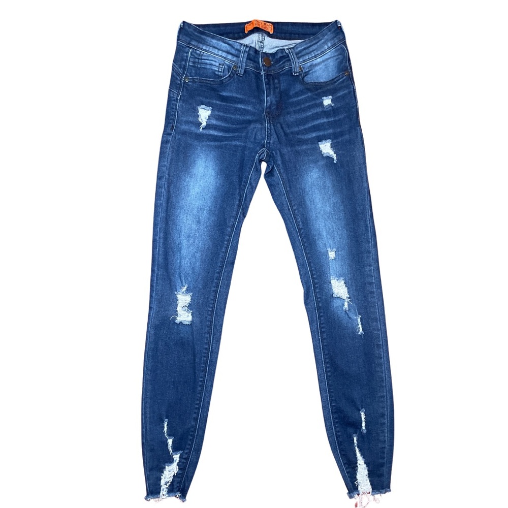 Wax Jean Women's Distressed Skinny Jeans - Dark Blue